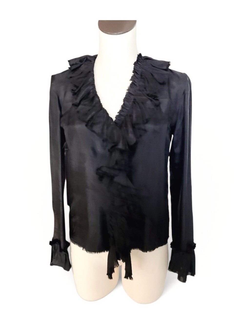 Yellow Lotus Los Angeles Vintage Black Silk Ruffle Top